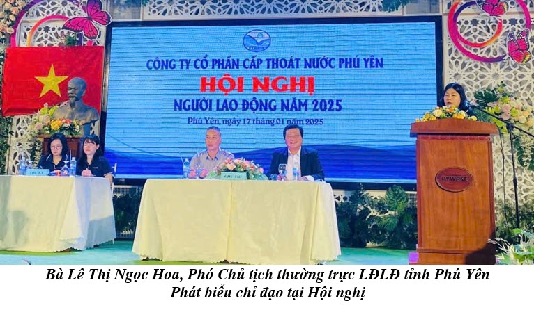 Bà Lê Thị Ngọc Hoa, Phó Chủ tịch thường trực LĐLĐ tỉnh Phú Yên  Phát biểu chỉ đạo tại Hội nghị